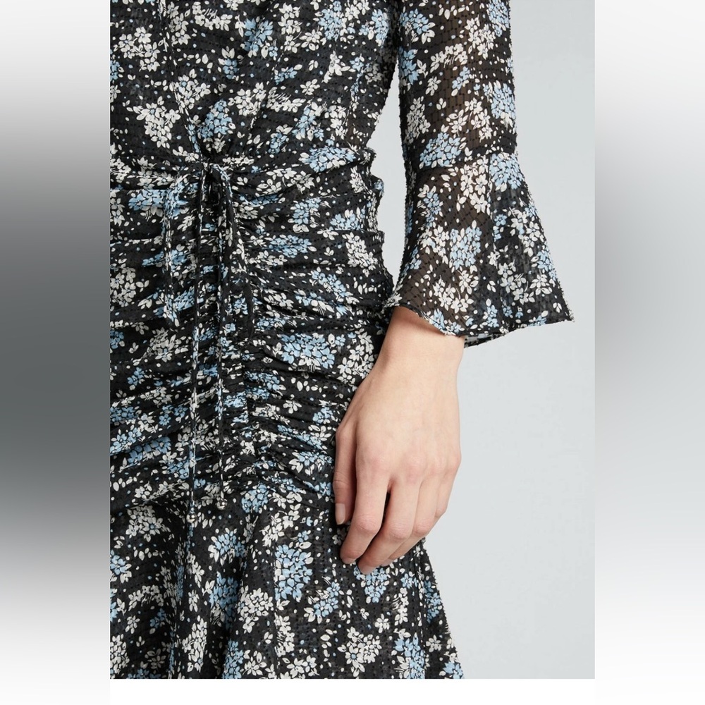 Veronica Beard Sean SILK Ruched Wrap Mini Dress Navy Blue Multi Floral Sz 0 - Picture 2 of 6